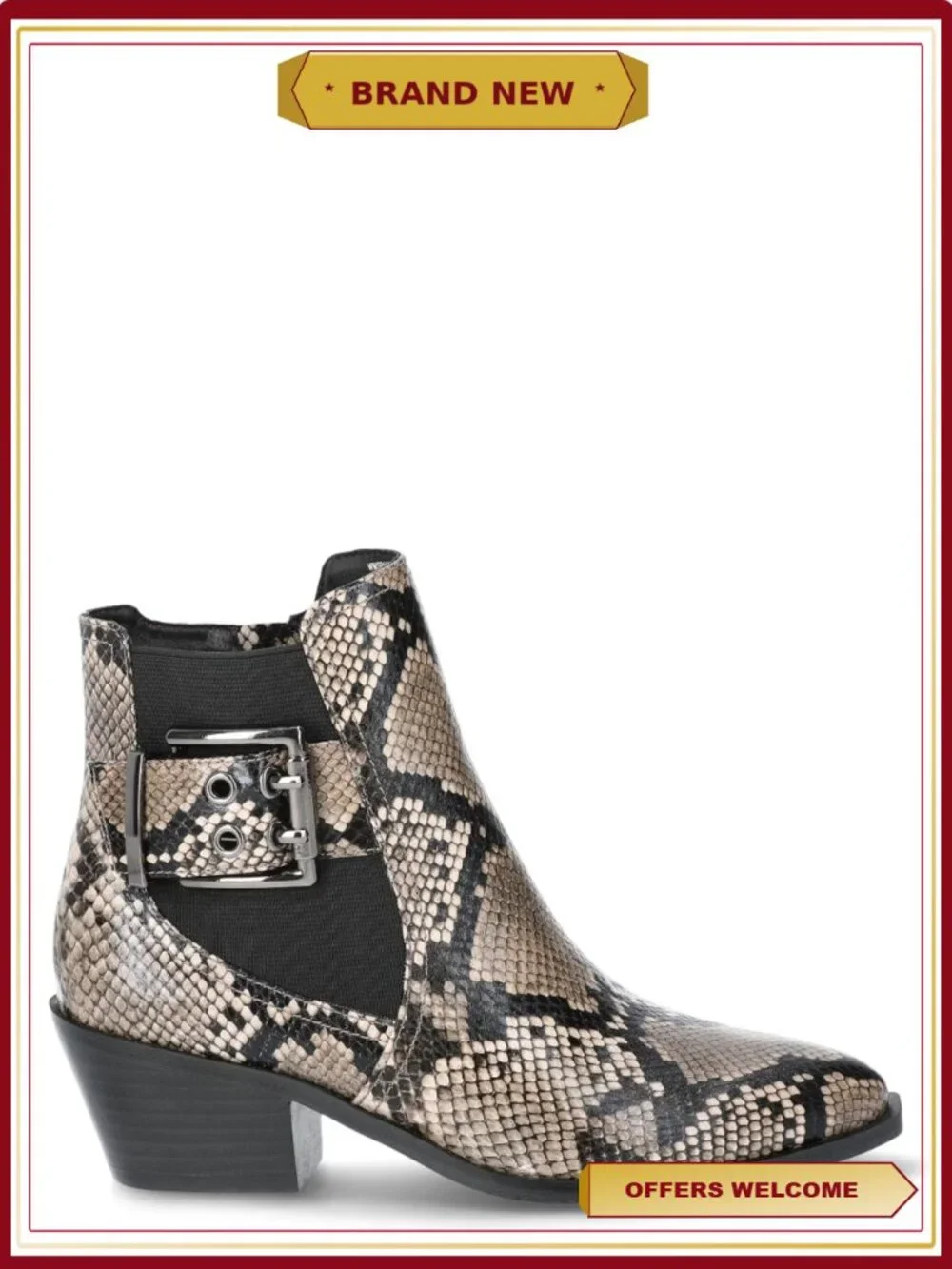Faux Leather Moto Ankle Booties Buckle Stacked Heel Zipper